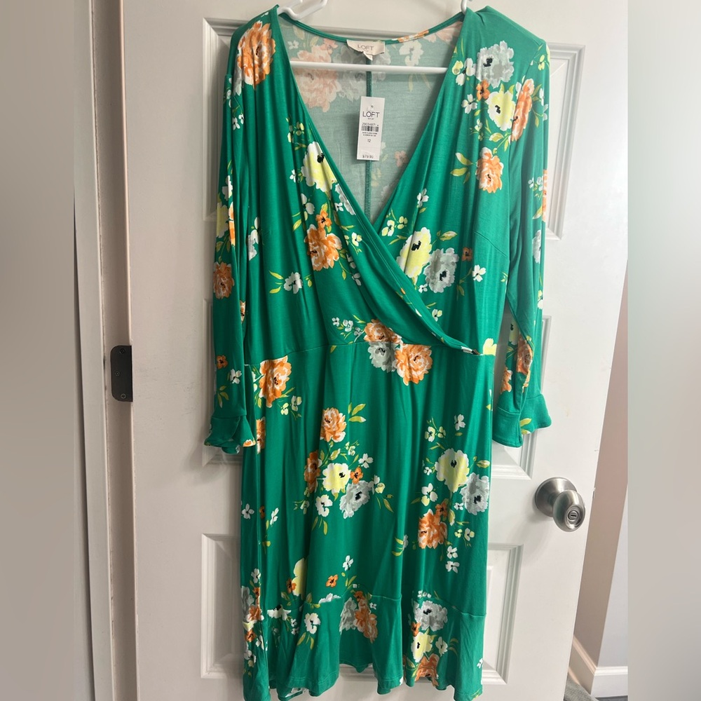 LOFT Green Floral Women's Dress
